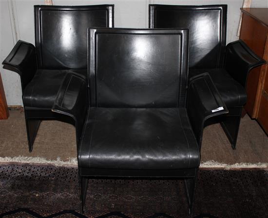 3 Italian leather armchairs(-)